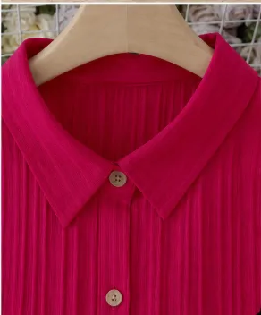 Women's Fuchsia Pleated Button-Down Kurta Tunic view 4